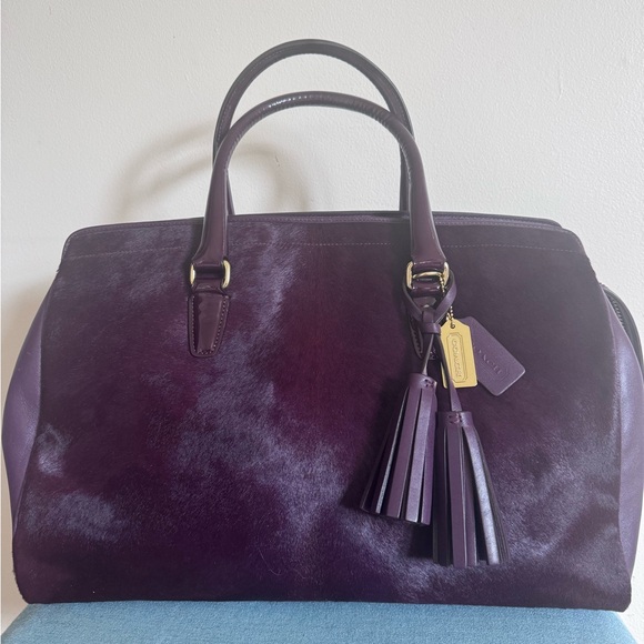 NWT Coach Legacy Calf hair Large Lowell Bag Aubergine HTF Work Overnight - Picture 1 of 16